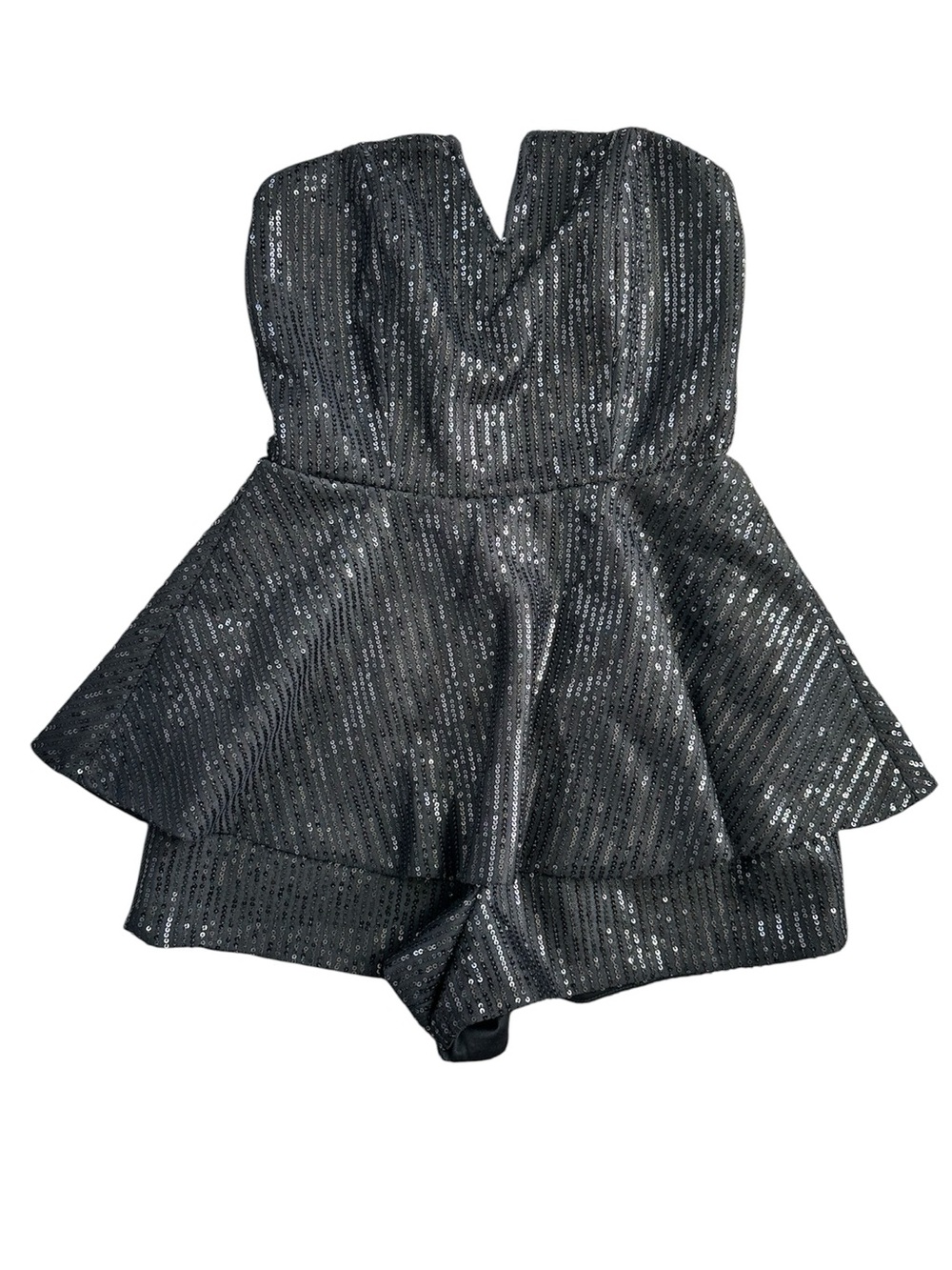 DO‎ + BE Women’s Strapless Peplum Black Sequin Romper/Skort Fully Lined Medium